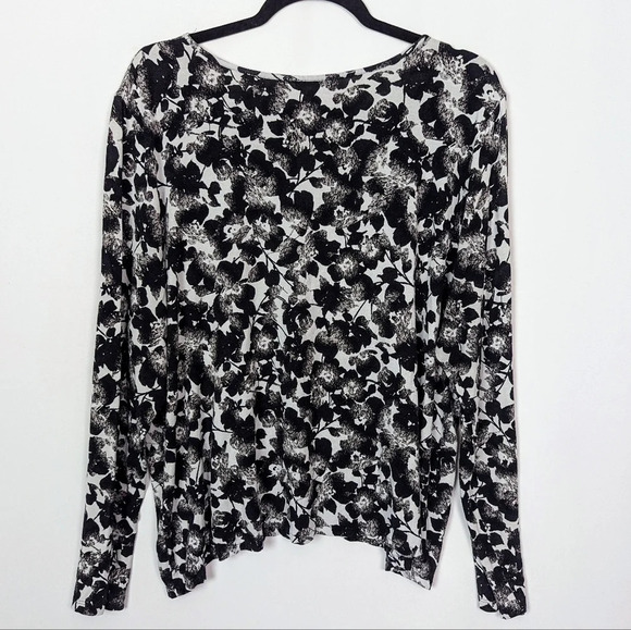 J.Jill Wearever Sz XL Floral Bell Long Sleeves Top Gathered Side Classic Stretch - Picture 2 of 9